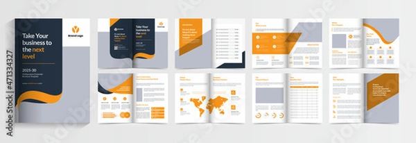Fototapeta Orange business brochure template layout design, business profile template design,16 pages, annual report,minimal, editable businss brochure