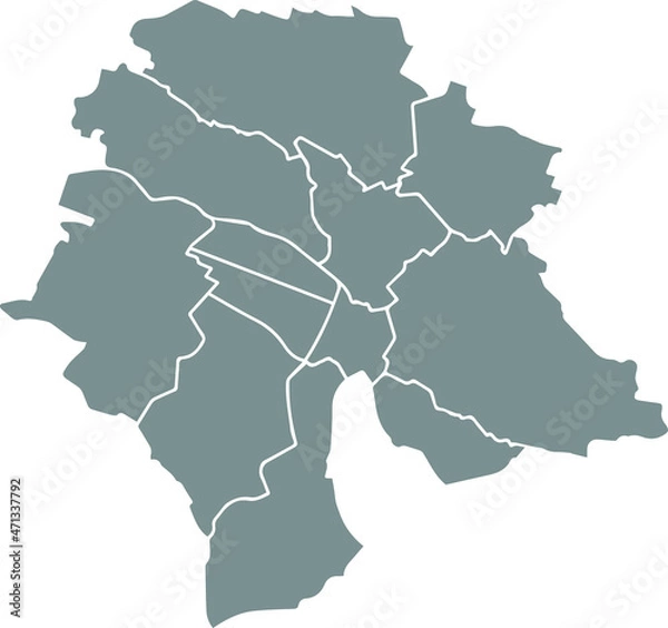 Fototapeta Simple blank gray vector map with white borders of urban city districts of Zurich, Switzerland