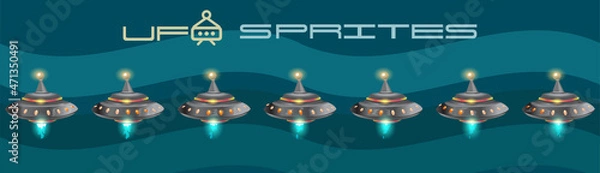 Obraz UFO Spaceship Game Sprites. UFO Sprite Sheet Game Assets