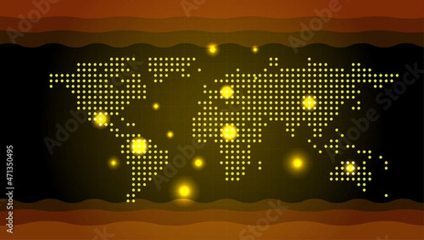 Fototapeta World Map Created By Yellow Dots On A Grid. Conceptual World Map Indicating Global Warming