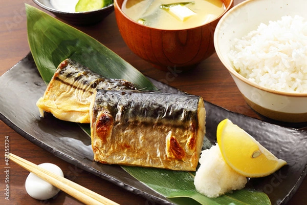 Obraz テーブルの焼き魚定食