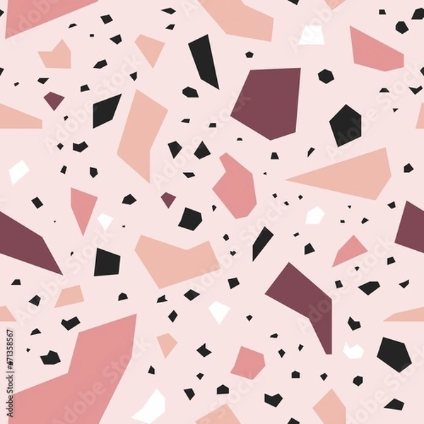 Fototapeta Terrazzo seamless pattern with colorful rock pieces. Modern illustration for fabric print, wrapping paper, wallpaper. Abstract Vector backdrop.