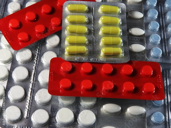 Fototapeta Multi-colored tablets and pills