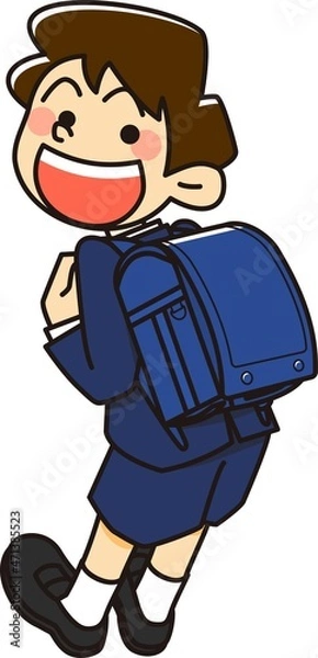 Fototapeta 青いランドセルを背負う小学生の男の子