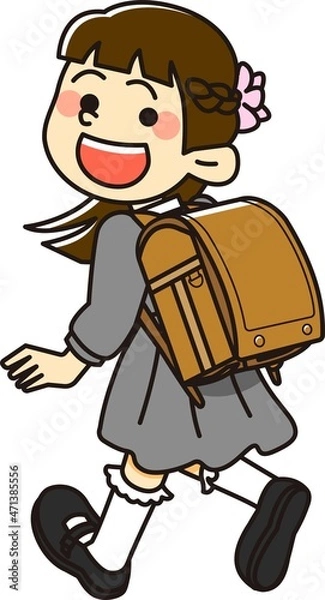 Fototapeta 茶色のランドセルを背負う小学生の女の子
