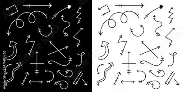 Fototapeta Set of Scribble arrow isolated on white background. black hand drawn arrows set icon