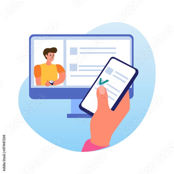 Fototapeta Concept of telecommuting and work from home, designed with a team