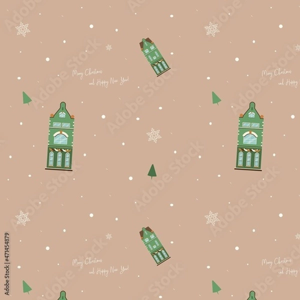 Obraz Vector winter pattern. Pattern with winter motives for gifts. Pattern for postcards and invintation. Christmas houses.