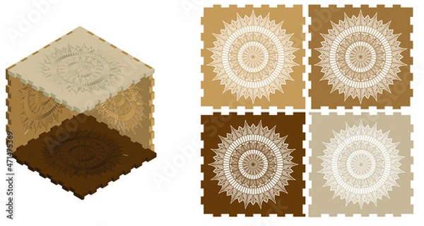 Fototapeta Mandala patterned box. Ethnic decorative elements. Box laser cut template. Jewellery box digital template vector laser files. Laser pattern vector files for laser cut.  Box template.