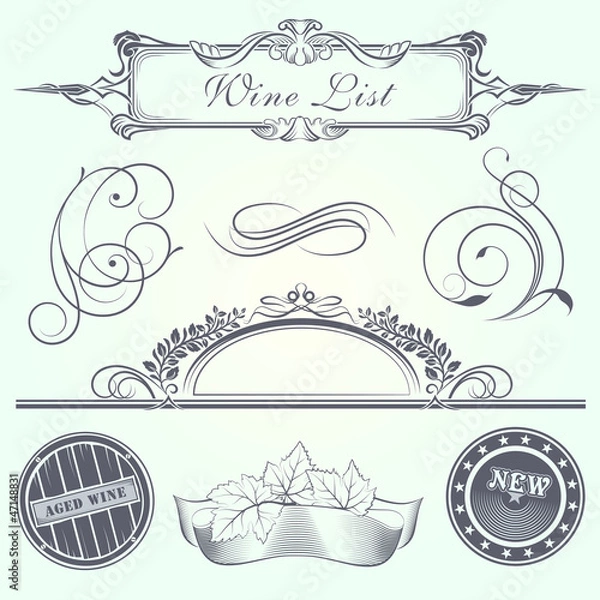 Fototapeta Vintage Elements for Wine List