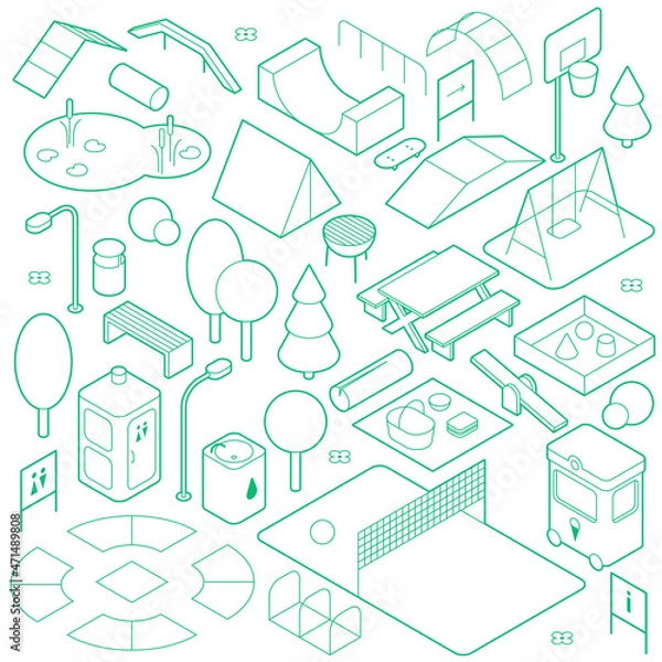 Obraz Isometric Park Objects Set