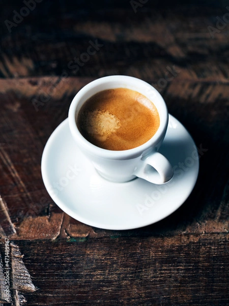 Fototapeta Cup of strong Espresso on rustic wooden background