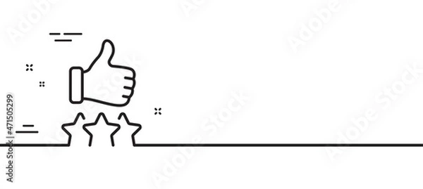 Fototapeta Rating stars line icon. Thumb up hand sign. User ranking symbol. Minimal line illustration background. Rating stars line icon pattern banner. White web template concept. Vector