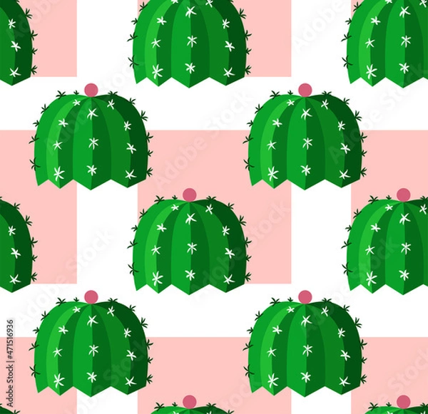 Fototapeta Seamless pattern or poster depicting a green cactus with a hint of boobs on a pink background.
