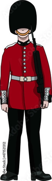 Fototapeta British Royal Guardsman at Buckingham Palace in London on a white background.