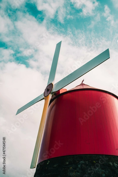 Obraz Red windmill and blue sky