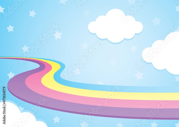 Obraz cute colorful kawaii rainbow way with cloud on blue sky illustration vector