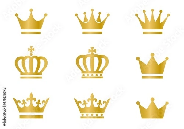 Obraz 王冠　アイコン　ベクター　イラストセット　ゴールド