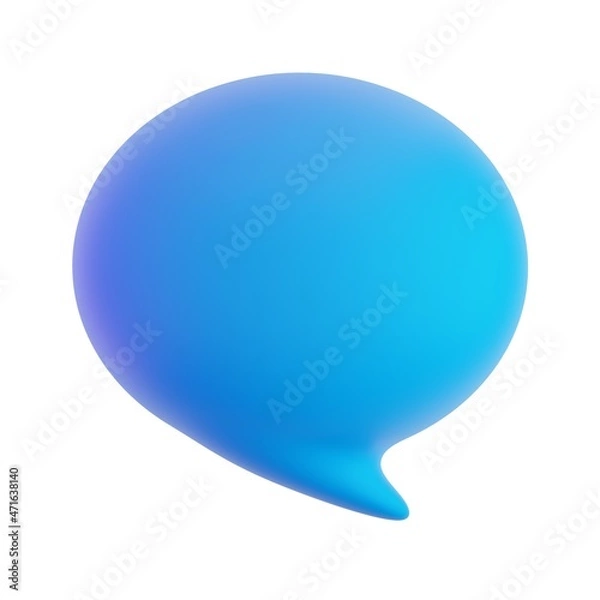 Fototapeta 3d bubble speech icon. Render illustration of blue color circle message balloon isolated on the white background. Cartoon trendy design. Dream, idea, communication, talking concept. Empty space. 