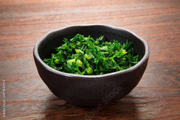 Fototapeta 千切りにして茹でた沖縄島ニンジンの葉