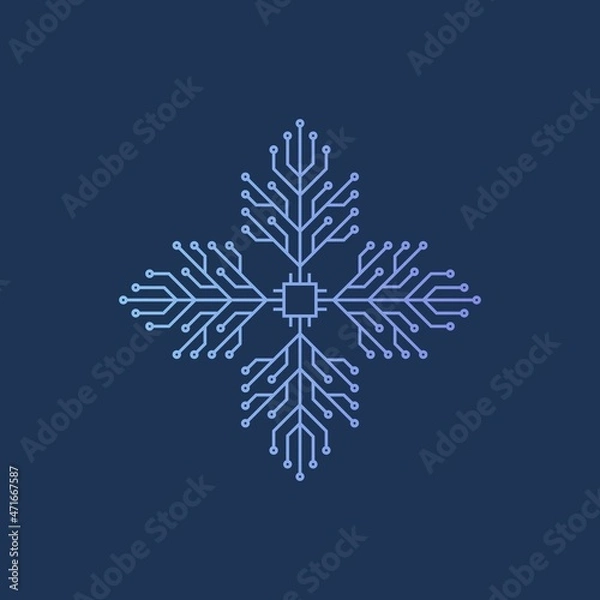 Fototapeta Digital technology logo design with snowflake shape