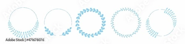 Obraz Set of differen blue silhouette round cartoon wreaths depicting an award, achievement, heraldry, nobility, emblem.