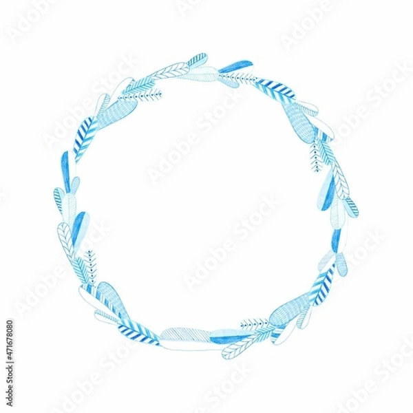 Obraz Set of differen blue silhouette round cartoon wreaths