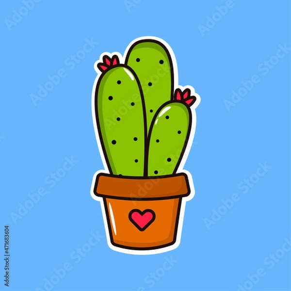 Obraz Cute vector cactus. Stickers, house plant