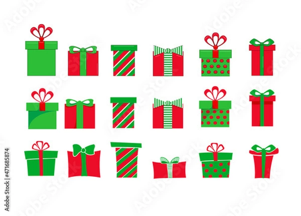 Obraz Colored Gift Boxes with Ribbon. Holiday gift box. Vector Vector illustration in flat style
