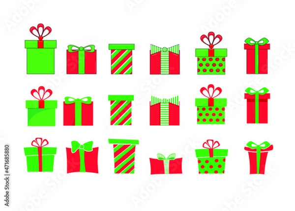 Obraz Colored Gift Boxes with Ribbon. Holiday gift box. Vector Vector illustration in flat style.