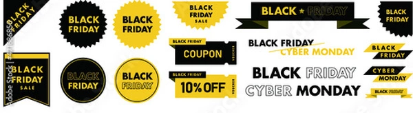 Fototapeta ブラックフライデー・サイバーマンデーセールのベクターグラフィックデザイン素材セット