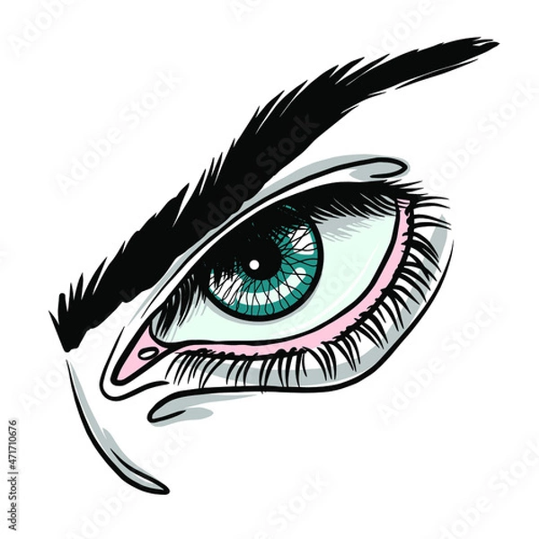 Fototapeta Eye sketch - eyeball, pupil, eyelids, eyelashes, eyebrow. Vector element for design.