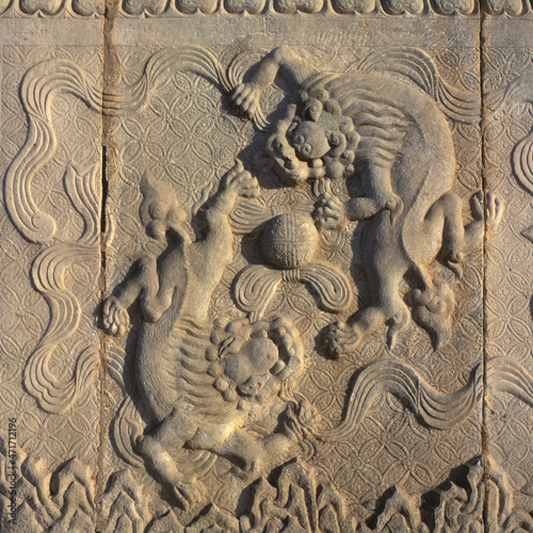 Fototapeta Ming Gräber, Ming Shisan Ling, Relief am Ehrentor aus Marmor, Shi Paifang, Peking China