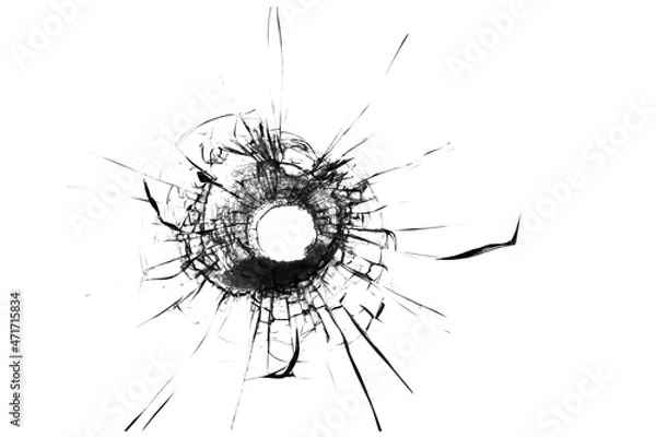 Obraz The texture of broken glass. Bullet hole