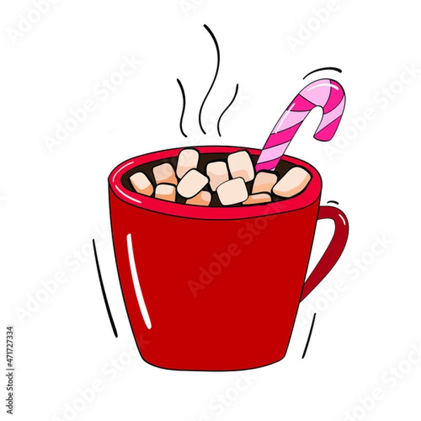 Obraz Vector illustration. A cup of hot drink. Marshmallows and lollipop. New Year Christmas.
