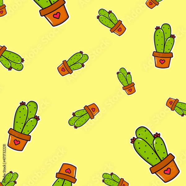 Obraz Cute vector cactus. Stickers, house plant, pattern