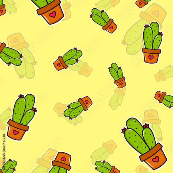 Obraz Cute vector cactus. Stickers, house plant, pattern