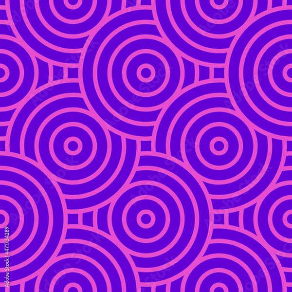 Fototapeta Geometric circles with a contour. Seamless pattern in purple and pink for trendy fabrics, decorative pillows, wrapping paper. Vector.