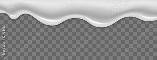 Fototapeta Liquid mayonnaise cream white splash. Cream melting and flowing down. Vector drop dessert