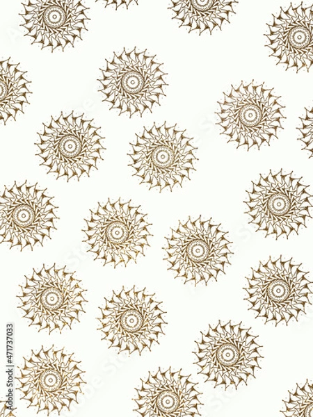 Fototapeta Gold mandalas on a white background, shiny ornaments on a white background, gold patterns on a white background, shiny drawings, gold sparkles