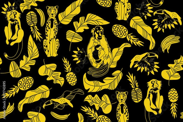 Fototapeta seamless tropical pattern with monkey and cheetah