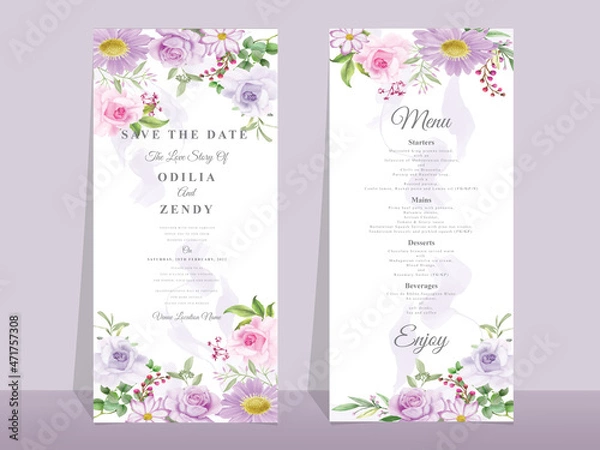 Obraz Beautiful pink and purple rose wedding invitation template