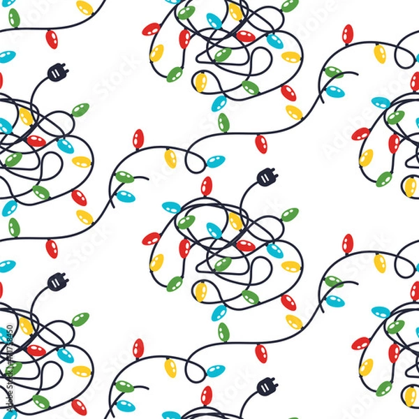 Obraz Colorful xmas bulb lights seamless pattern background