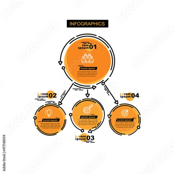 Fototapeta Infographic  illustration Thin Line Connection on orange theme chart origami paper color info-graphic template for diagram presentation chart and business concept with element options
