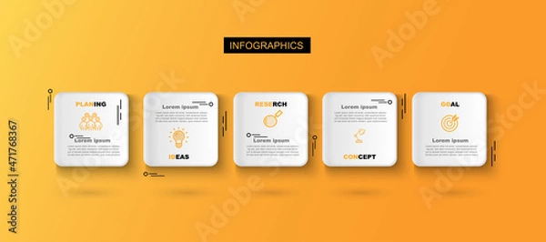 Fototapeta Infographic  illustration Thin Line Connection on orange theme chart origami paper color info-graphic template for diagram presentation chart and business concept with element options
