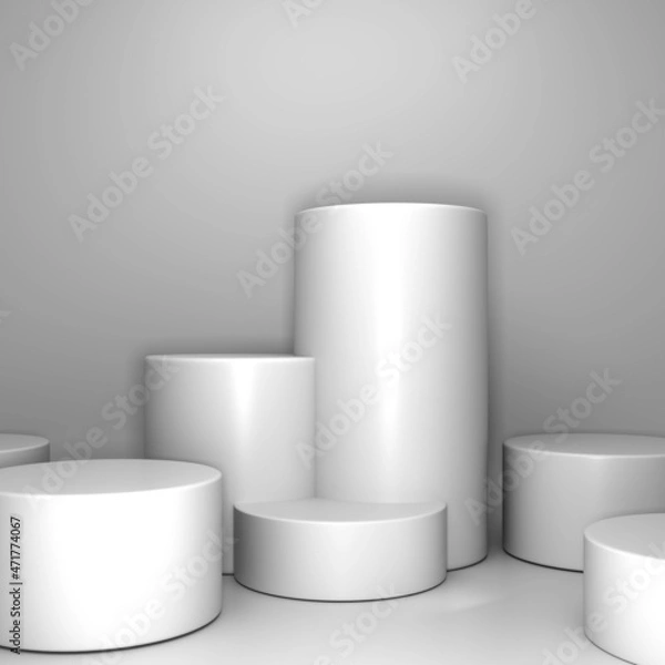 Fototapeta Empty podium or pedestal display on White background with box stand concept. Podium for brand promotion product, 3d render digital