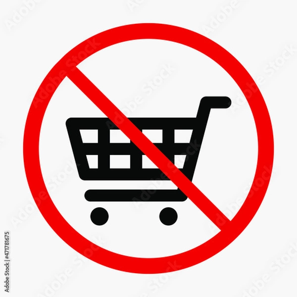 Fototapeta No shopping cart sign. Trolley not allowed vector icon isolated on white background.