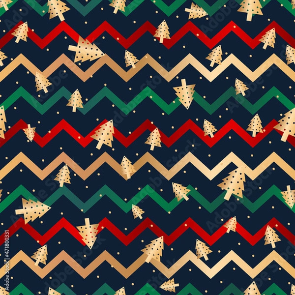 Obraz Christmas themed red, green and gold chevron pattern