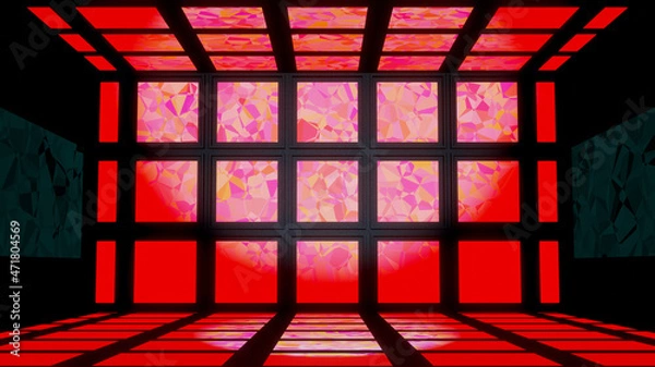 Fototapeta 赤い格子模様の部屋　ステージ　背景　3DCG