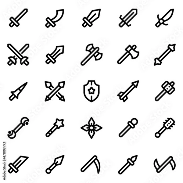 Fototapeta Game weapon icon set with line style